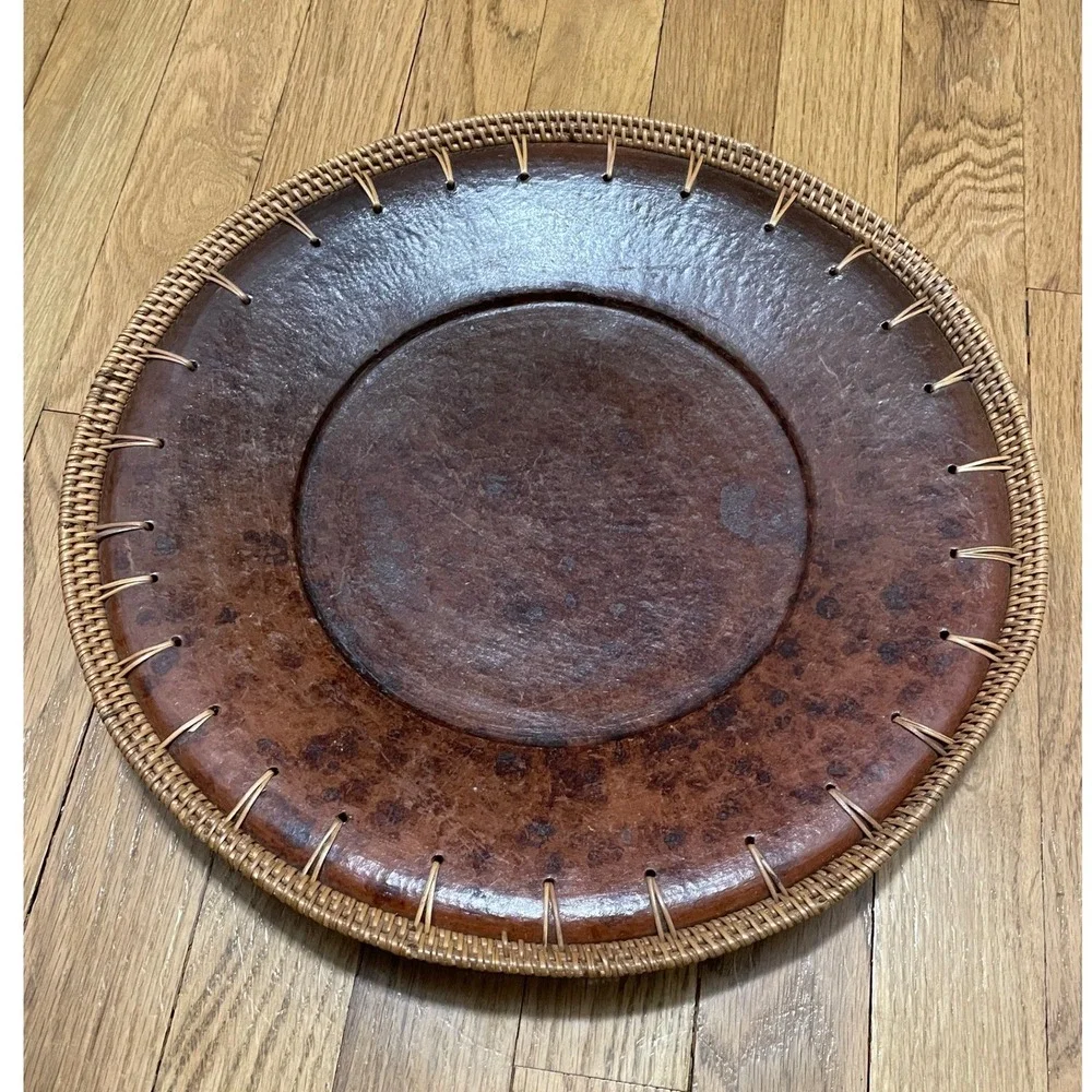 VTG Peir 1 Faux Tortoise Shell Plate Charger‎ Tray Woven Wicker Rim Decorative